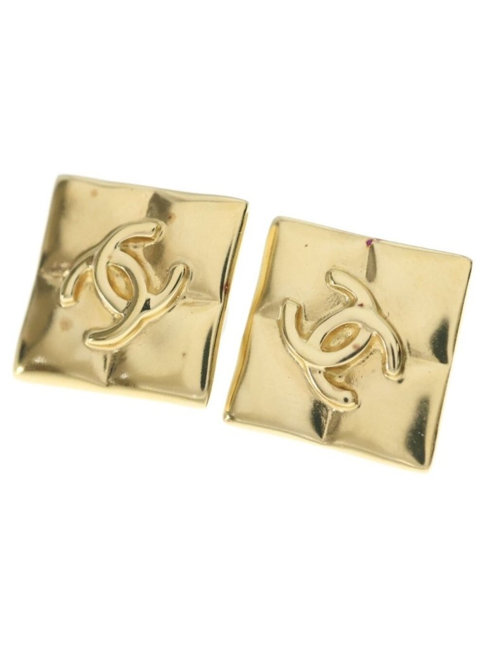 Chanel CC Logo Quilted Square Stud Earrings Gold
